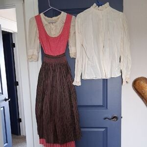 Pink and Brown Dirndl Dress with White Blouse